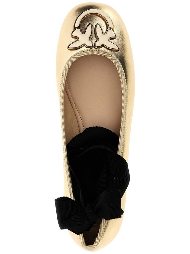 Removable Ribbons Laminated Leather Ballerinas Gold - PINKO - BALAAN 5