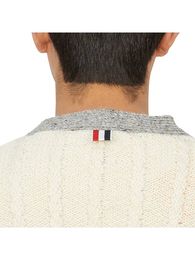 Funmix Donnyroll Cable 4 Bar V-Neck Cardigan White - THOM BROWNE - BALAAN 9