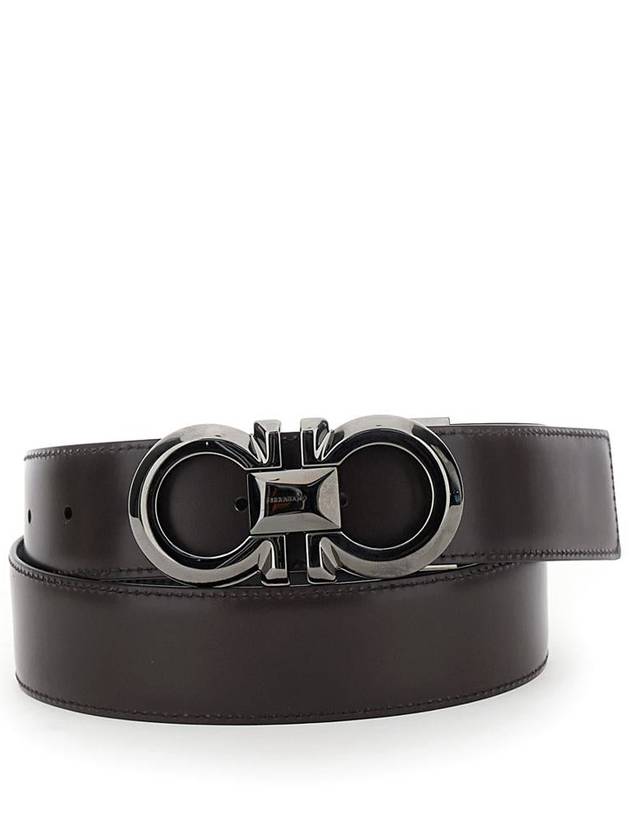 Reversible Adjustable Gancini Leather Belt Black Dark Brown - SALVATORE FERRAGAMO - BALAAN 4