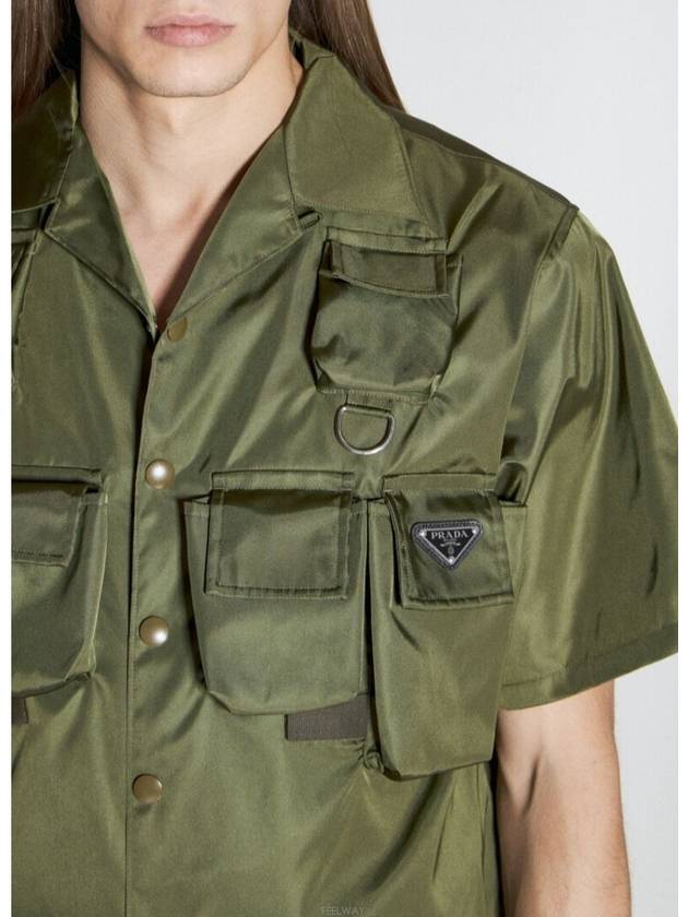 Short Sleeved Re Nylon Shirt Dark Green - PRADA - BALAAN 4