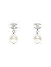 Metal Glass Strass Pearly White Earrings Silver - CHANEL - BALAAN.