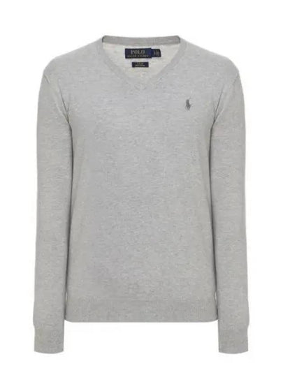 Embroidery Logo V-Neck Knit Top Grey - POLO RALPH LAUREN - BALAAN 2