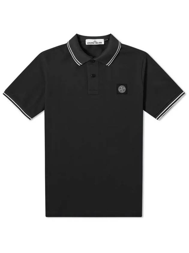 Men's Two Line Wappen Patch Cotton Short Sleeve Polo Shirt Black - STONE ISLAND - BALAAN 2