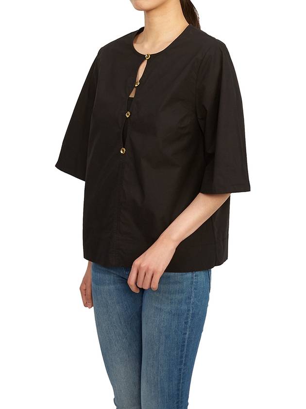 Cut-out Poplin Cotton Blouse Black - GANNI - BALAAN 6