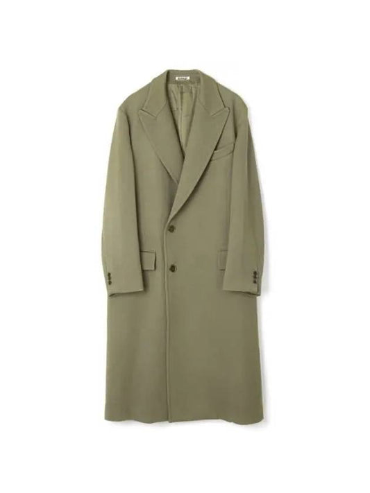 DOUBLE CLOTH HARD TWIST CARSEY CHESTERFIELD COAT Khaki A23AC01KW double cloth hard twist Cassey Chesterfield coat - AURALEE - BALAAN 1