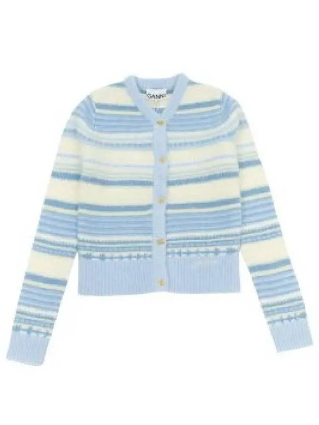 Striped Soft Wool Cardigan Light Blue - GANNI - BALAAN 2