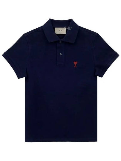 Heart Logo Polo Shirt Navy - AMI - BALAAN 2