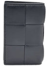 Intrecciato Cassette Leather Flap Card Wallet Black - BOTTEGA VENETA - BALAAN 4