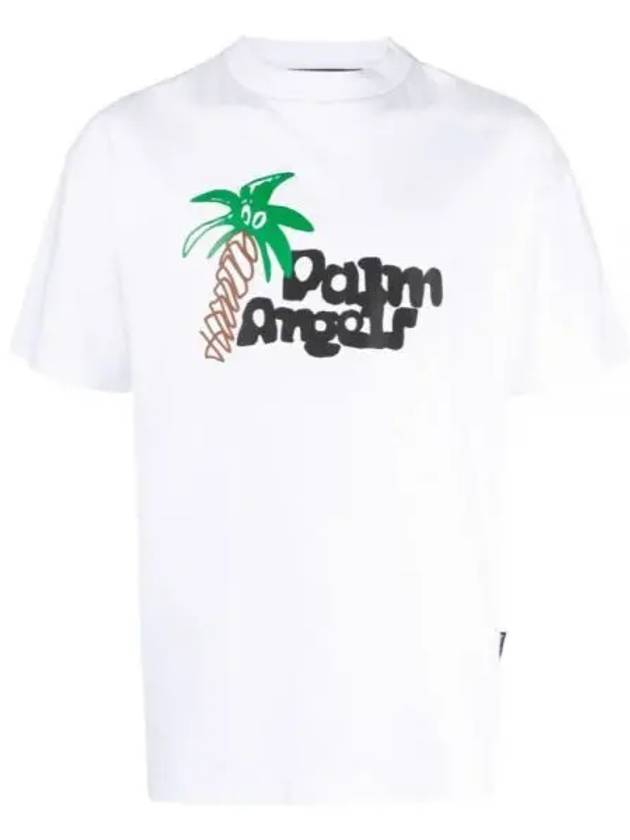 Logo Print Short Sleeve T-Shirt White - PALM ANGELS - BALAAN 2