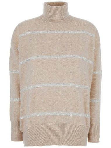 Grey Sweater With All-Over Monil Decoration In Cashmere Blend Woman - BRUNELLO CUCINELLI - BALAAN 1