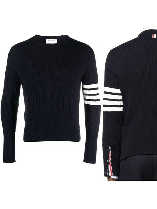 Baby Cable Cotton 4 Bar Crew Neck Knit Top Navy - THOM BROWNE - BALAAN 2
