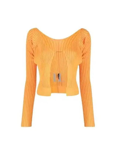 La Maille Pralu Longue Micro Charm Logo Cardigan Light Orange - JACQUEMUS - BALAAN 2