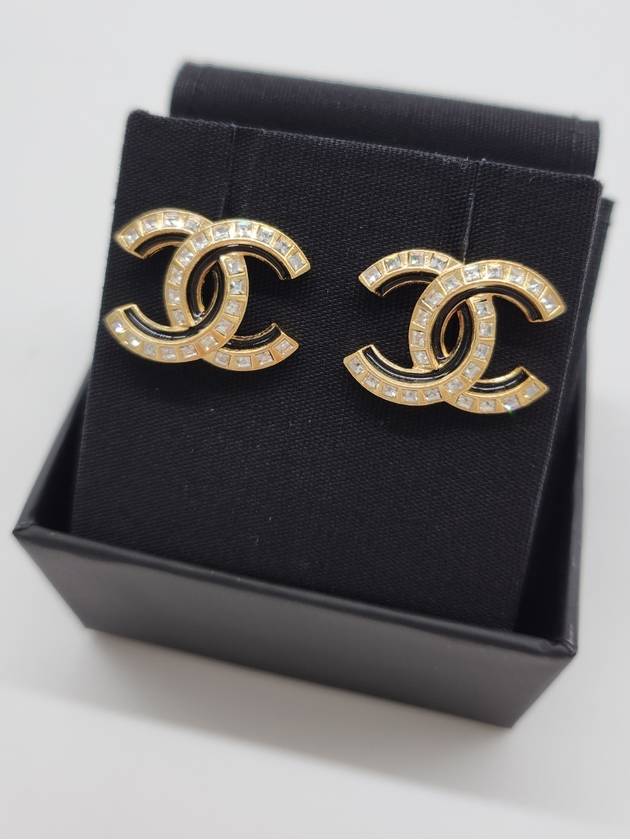 earrings metal diamante gold black crystal - CHANEL - BALAAN 4