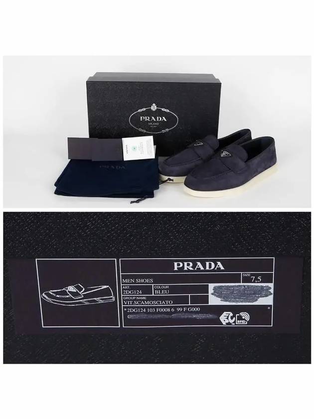 Triangle Logo Suede Loafers Navy - PRADA - BALAAN 7