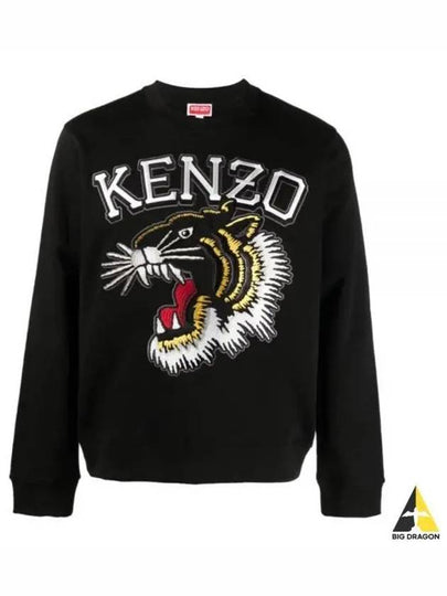 Tiger Varsity Slim Crew Neck Cotton Sweatshirt Black - KENZO - BALAAN 2