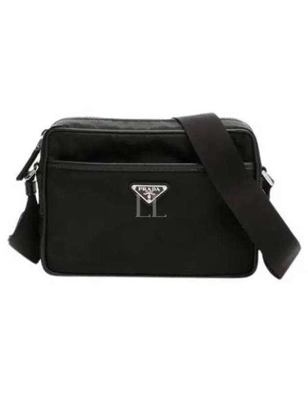 Re-Nylon Saffiano Leather Triangle Logo Cross Bag Black - PRADA - BALAAN 2