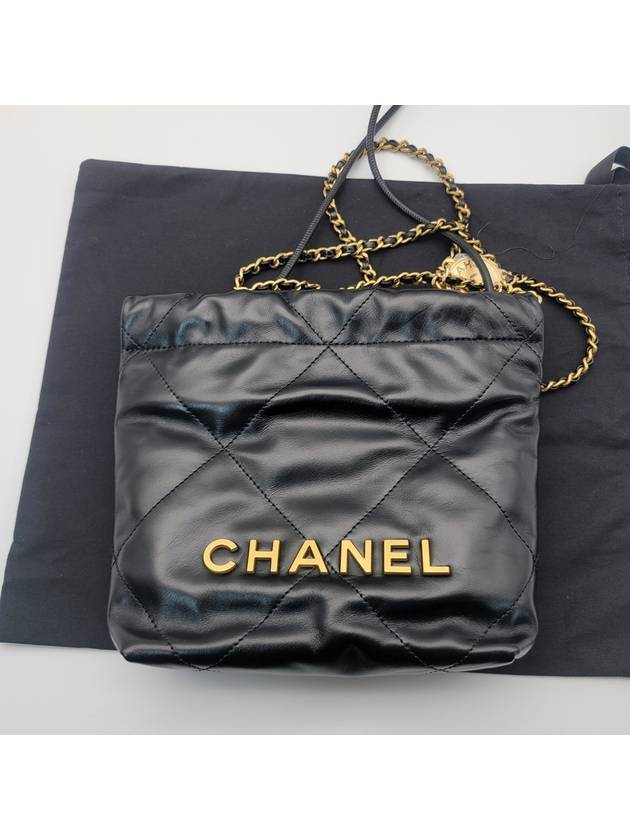 22 Gold Logo Shiny Calfskin Mini Shoulder Bag Black - CHANEL - BALAAN 6