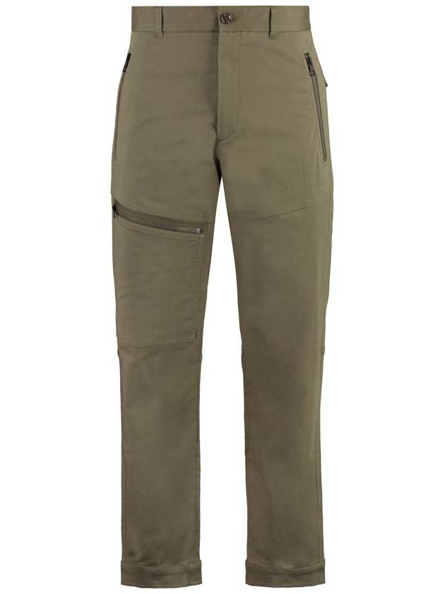 Men's Button Zip Pocket Cotton Straight Pants Dark Green - MONCLER - BALAAN 2