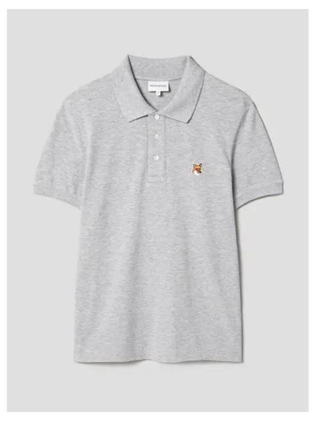 Men s Foxhead Patch Regular Polo T shirt Light Gray Melange Domestic Product - MAISON KITSUNE - BALAAN 1