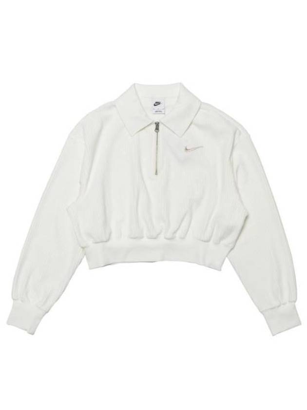 Women's Velour Cropped 1/4 Zip Long Sleeve T-Shirt Ivory - NIKE - BALAAN 2