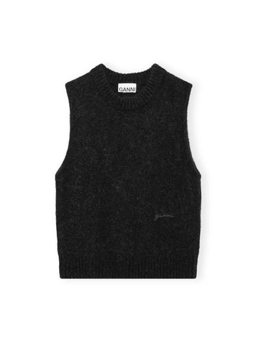 Knit BLACK BRUSHED ALPACA O NECK VEST K2099 099 Black Brushed Alpaca O Neck Vest - GANNI - BALAAN 1