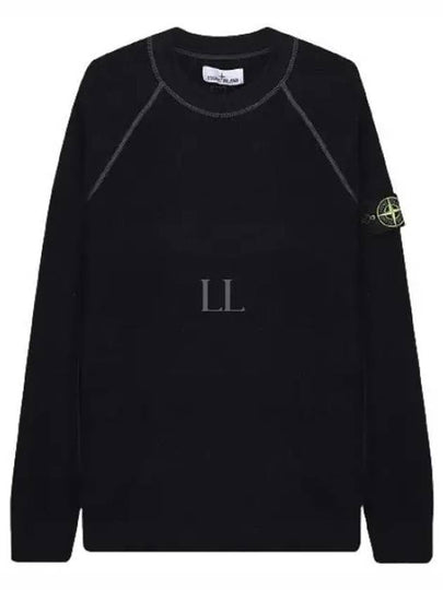 Raw Cotton Badge Crew Neck Knit Top Black - STONE ISLAND - BALAAN 2