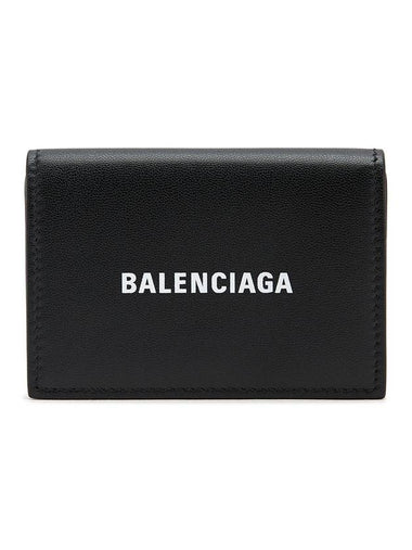 Logo Print Tri-Fold Half Wallet Black - BALENCIAGA - BALAAN 1