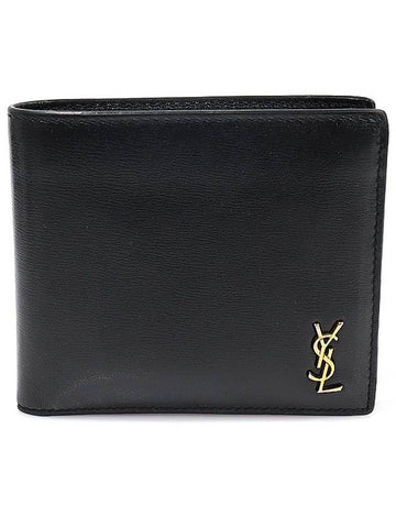 607727 Black leather monogram gold plated East West half wallet - SAINT LAURENT - BALAAN 1