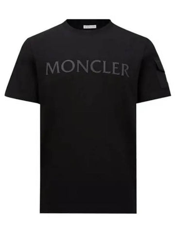 8C00023 8390T 999 Flock Logo Patch Round Short Sleeve T Shirt Black Men s TEO 271775 - MONCLER - BALAAN 1