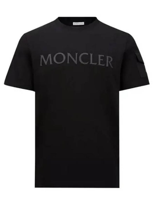 8C00023 8390T 999 Flock Logo Patch Round Short Sleeve T Shirt Black Men s TEO 271775 - MONCLER - BALAAN 1