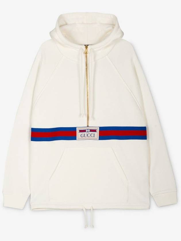 Web Detail Cotton Jersey Hoodie White - GUCCI - BALAAN 2