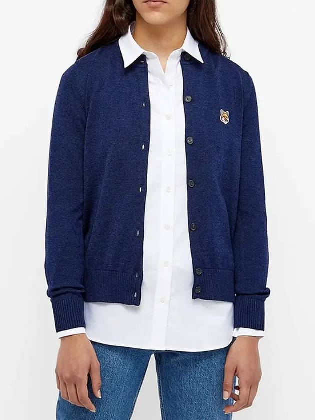 Fox Head Patch Knit Wool Cardigan Navy Melange - MAISON KITSUNE - BALAAN 4