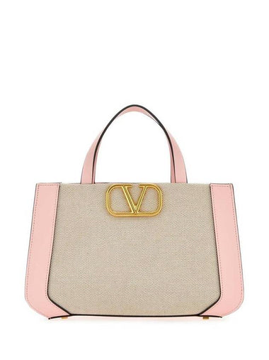 Signature V Logo Bicolor Tote Bag Beige Pink - VALENTINO - BALAAN 1