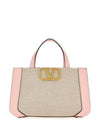 Signature V Logo Bicolor Tote Bag Beige Pink - VALENTINO - BALAAN 1