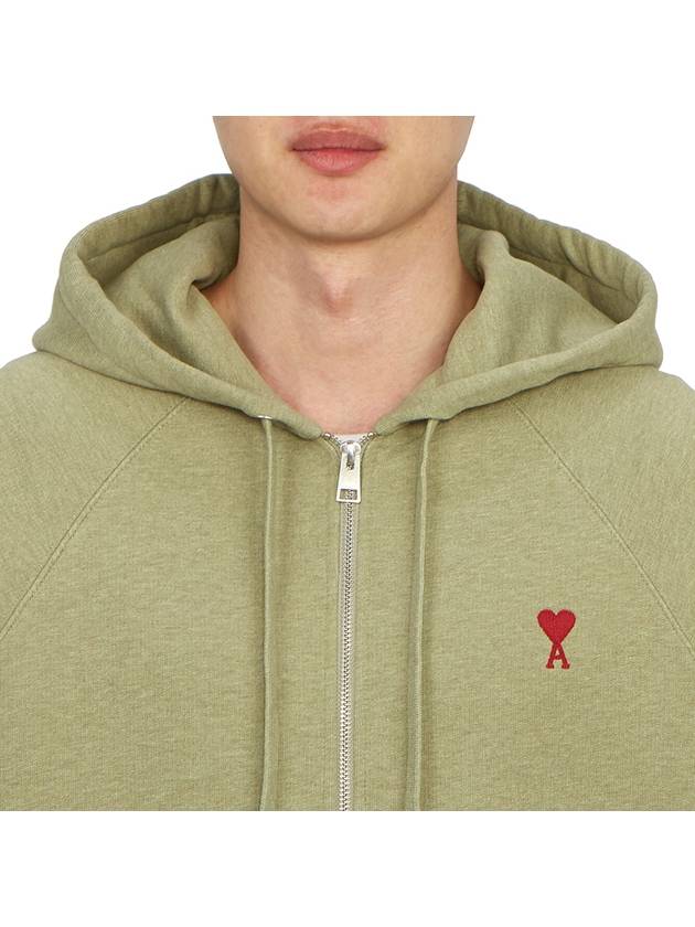 Small Heart Logo Cotton Zip Up Hoodie Green - AMI - BALAAN 7