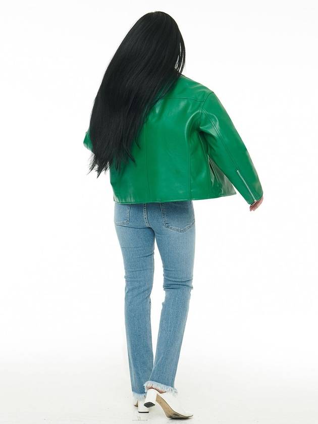 Single Leather Jacket Green - C WEAR BY THE GENIUS - BALAAN 5