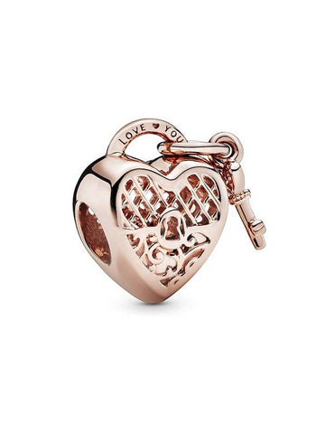 Love You Heart Padlock Charm Rose Gold - PANDORA - BALAAN.