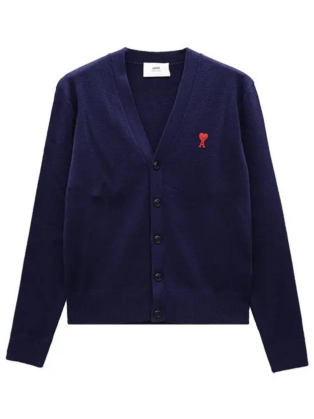 Small Heart Logo Wool Cardigan Navy - AMI - BALAAN 2