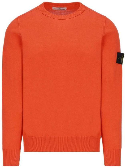 Waffen Patch Soft Cotton Crew Neck Knit Top Orange - STONE ISLAND - BALAAN.