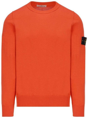 Wappen Patch Crew Neck Soft Cotton Knit Top Orange - STONE ISLAND - BALAAN 1