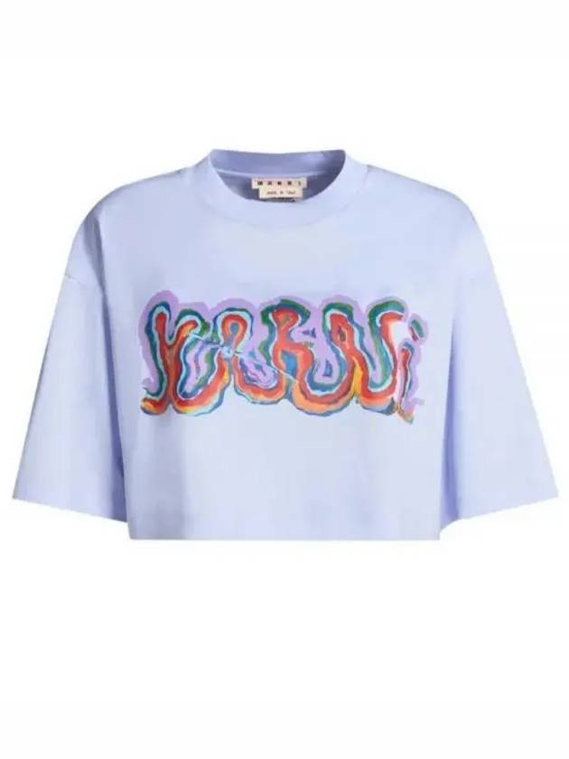 Graphic Logo Print Cropped Cotton Short Sleeve T-shirt Light Purple - MARNI - BALAAN 2