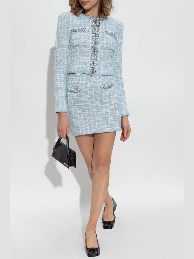 Self Portrait Tweed Blazer With Shimmering Appliqués, Women's, Light Blue - SELF PORTRAIT - BALAAN 2