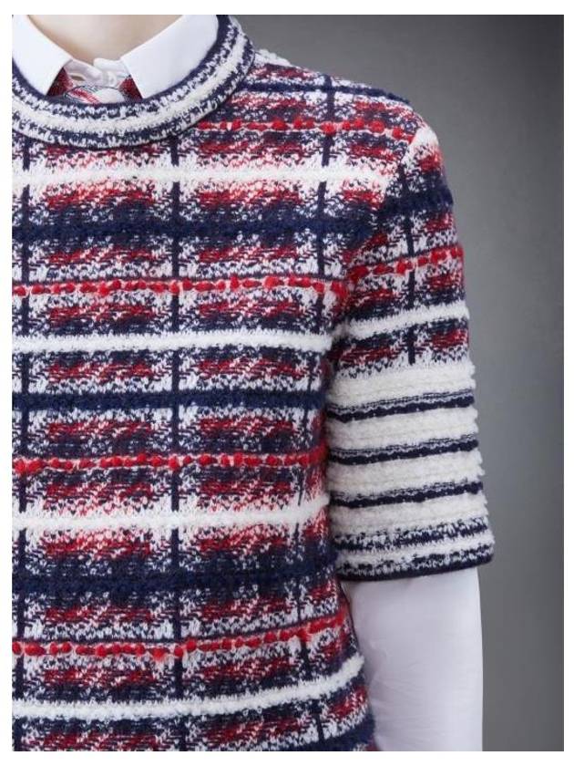 4 Bar Crew Neck Merino Mohair Knit Top Red - THOM BROWNE - BALAAN 6