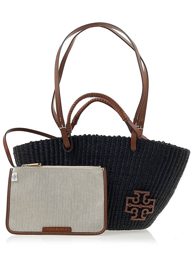 Small Ella Straw Basket Tote Bag Navy - TORY BURCH - BALAAN 2