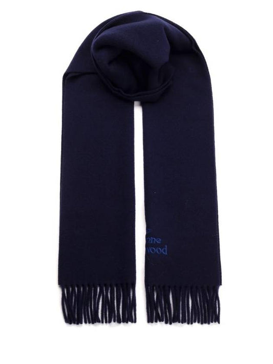 Logo Wool Fringe Muffler Navy - VIVIENNE WESTWOOD - BALAAN 1