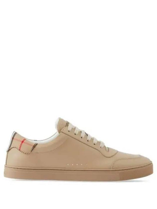 Men's Checked Cotton Leather Low Top Sneakers Beige - BURBERRY - BALAAN 2