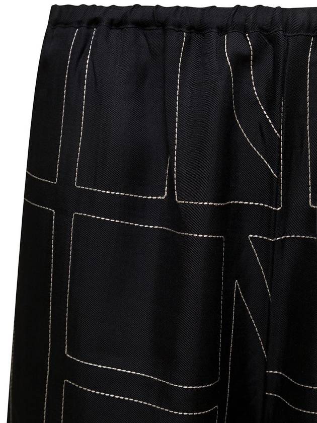 Silk Monogram Print Pyjamas Straight Pants Black - TOTEME - BALAAN 4