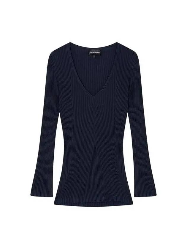 Women s V neck ribbed slim knit navy 270226 - EMPORIO ARMANI - BALAAN 1