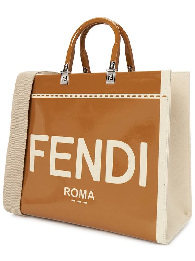 Sunshine Patent Leather Medium Tote Bag Brown - FENDI - BALAAN 3