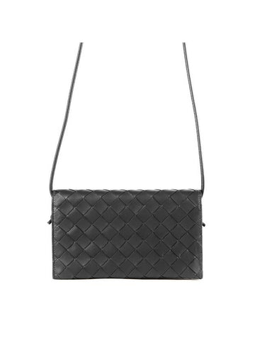 Intrecciato Leather Shoulder Bag Black - BOTTEGA VENETA - BALAAN 1